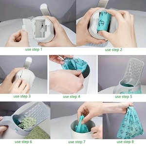 La más nueva pala de arena para gatos portátil de plástico 2 en 1 desmontable con bolsas de basura - Product Image 6