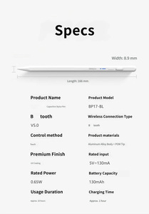 ปากกา Lenovo BP17 BL Stylus Active Capacitive ขนาดหัวปากกา 1.6 มม. ความหน่วง 6 มิลลิวินาที ชาร์จผ่านพอร์ต Type C พร้อมจอแสดงผลสถานะแบตเตอรี่ ขายส่งจากโรงงาน - Product Image 6