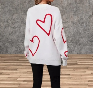 Women Round Neck Heart Pattern Knit Sweater <strong>Valentine</strong> Contrast Color Loose Pullover <strong>Jumper</strong> Casual Long Sleeve Tops - Product Image 3