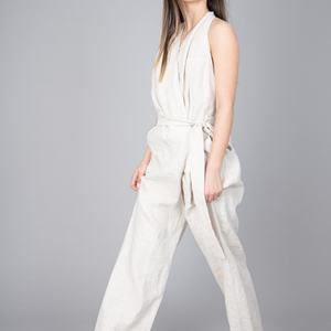 Mono de lino OEM de gran venta con espalda descubierta, mono de lino suelto, mono cruzado informal - Product Image 6