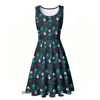 Robe skater sans manches pour femme, mignonne, multicolore, à imprimé pattes, coupe trapèze, avec poches latérales, mini-robe pour amoureuses des animaux