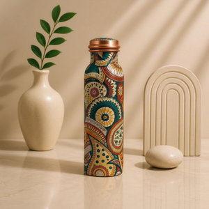Paisley Mandala Enamel Copper <b>Water</b> <b>Bottle</b> Handmade Ethnic Designer Printed Ayurvedic Drinkware Leakproof Reusable Eco Friendly - Product Image 1