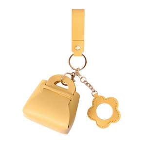 Creative PU Bag Keychain Solid Color Storage Small <b>Wallet</b> <b>Leather</b> Mini Mirror Storage Small Bag Pendant Lipstick Bag - Product Image 5