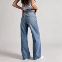 Jeans à jambes courbes pour femmes, taille basse, coupe baril, en denim, pour un look brunch en ville sur le toit