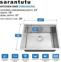 Évier de cuisine moderne Zhihengda 23 x 18 pouces, cuve unique, acier inoxydable 16 jauges, sous plan, grand volume, accessoires, finition brossée 5