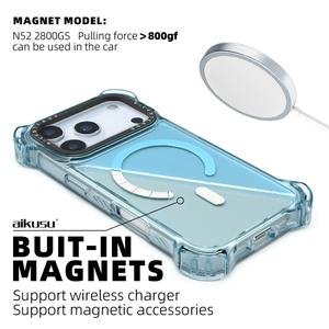 Funda Magnética Aikusu de Color Sólido Azul, Resina Epoxi Transparente, Antigolpes para iPhone 17 16 15 14 13 Air Plus Pro Max - Product Image 5