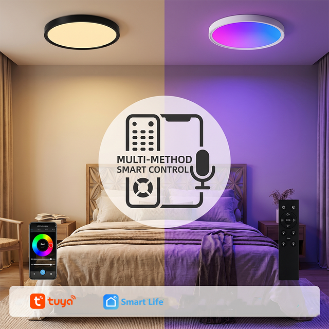Modern 24W Smart RGB LED AC Surface Mounted Dimmable Remote Control Ceiling Light 2-Year Warranty for Bedroom Living Room A+