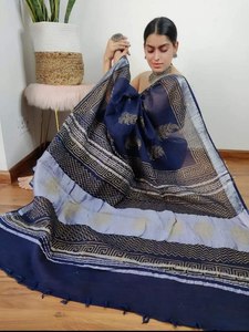 Saree à impression numérique en lin moderne Vêtements indiens et pakistanais de style fête tendance - Product Image 5