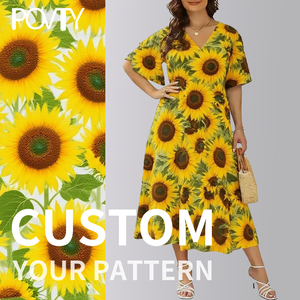POVTY personalizado Floral impreso verano Casual alta <span class=keywords><strong>moda</strong></span> más tamaño gasa manga corta abrigo cuello en V Maxi vestido para <span class=keywords><strong>mujer</strong></span> - Product Image 3