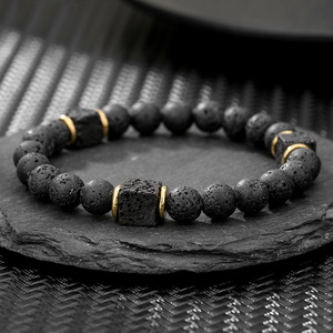 Perles givrées noires et <span class=keywords><strong>bracelet</strong></span> élastique d'espacement <span class=keywords><strong>de</strong></span> bloc <span class=keywords><strong>de</strong></span> <span class=keywords><strong>volcan</strong></span> <span class=keywords><strong>de</strong></span> <span class=keywords><strong>lave</strong></span>, un cadeau d'encouragement festif pour les hommes - Product Image 4