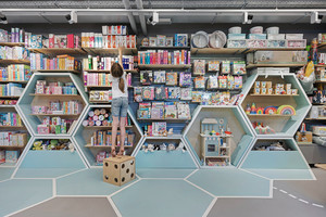 Custom Bookstore Interior Design Wooden Book Display Shelves Retail Store Furniture with LED Lighting - Product Image 2