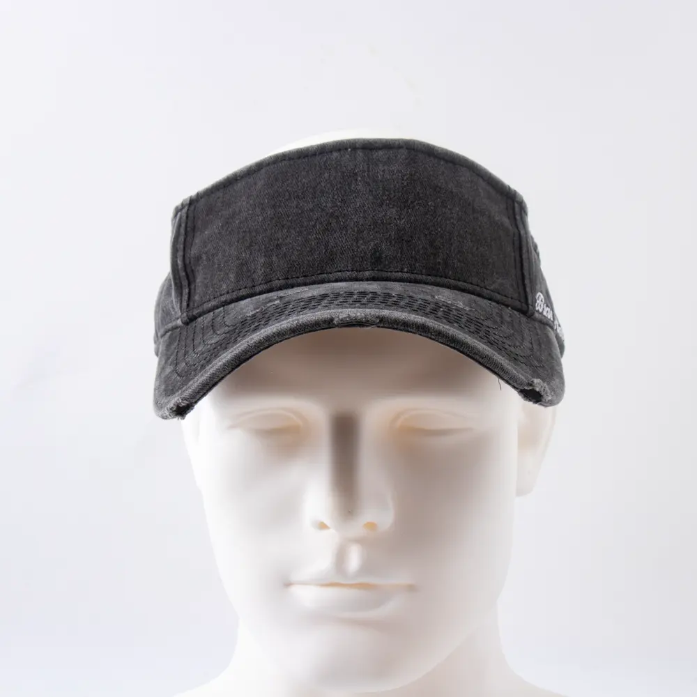 רקמה שחור מתכווננת סמל ספורט כובע שמש ויזור כובע לוגו מותאם אישית ספורט כובע בייסבול כובע