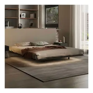 意大利简约轻奢华悬挂床卧室双人设计师无床边木床
