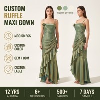 Robe longue à volants vert olive sur mesure pour femme, élégante, pour l'été, la plage, les vacances et les centres de villégiature