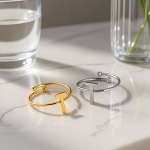 Angelina T Letter <b>Ring</b> Stainless Steel Gold And Silver Tone Unisex <b>Fashion</b> Jewelry Daily Wear Gift - Product Image 4