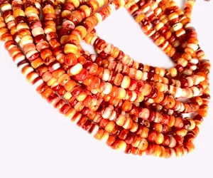 Orange and white Spiney Oyster smooth rondelle beads 3x6mm 16 inch