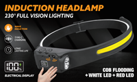 Lampe frontale à détecteur de mouvement COB XPE LED rechargeable super lumineuse avec corps en silicone pour le camping et la randonnée en extérieur, personnalisable en usine