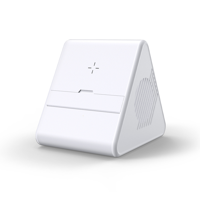 2026 Promotional Hot Selling Triangle 3W Wireless Speaker with 15W Wireless Charger and Foldable Phone Stand Gift Gadget