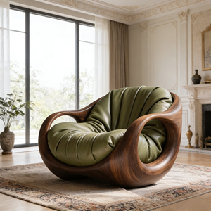 Poltrona Lounge Moderna di Lusso in Legno Massello e Pelle, Poltrona Relax Retrò in Pelle Cerata Verde, <span class=keywords><strong>Divano</strong></span> Singolo di <span class=keywords><strong>Design</strong></span> - Product Image 1