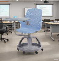 Chaise de bureau ergonomique pivotante en plastique moderne et confortable avec tablette d'écriture pour l'école