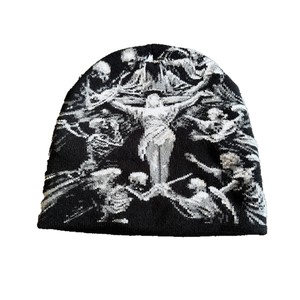 Gorro de Punto Jacquard Acrílico Retro de Doble Capa para Uso Diario, Festivales de Música y Streetwear, Estilo 2K, para Hombre y <span class=keywords><strong>Mujer</strong></span> - Product Image 1