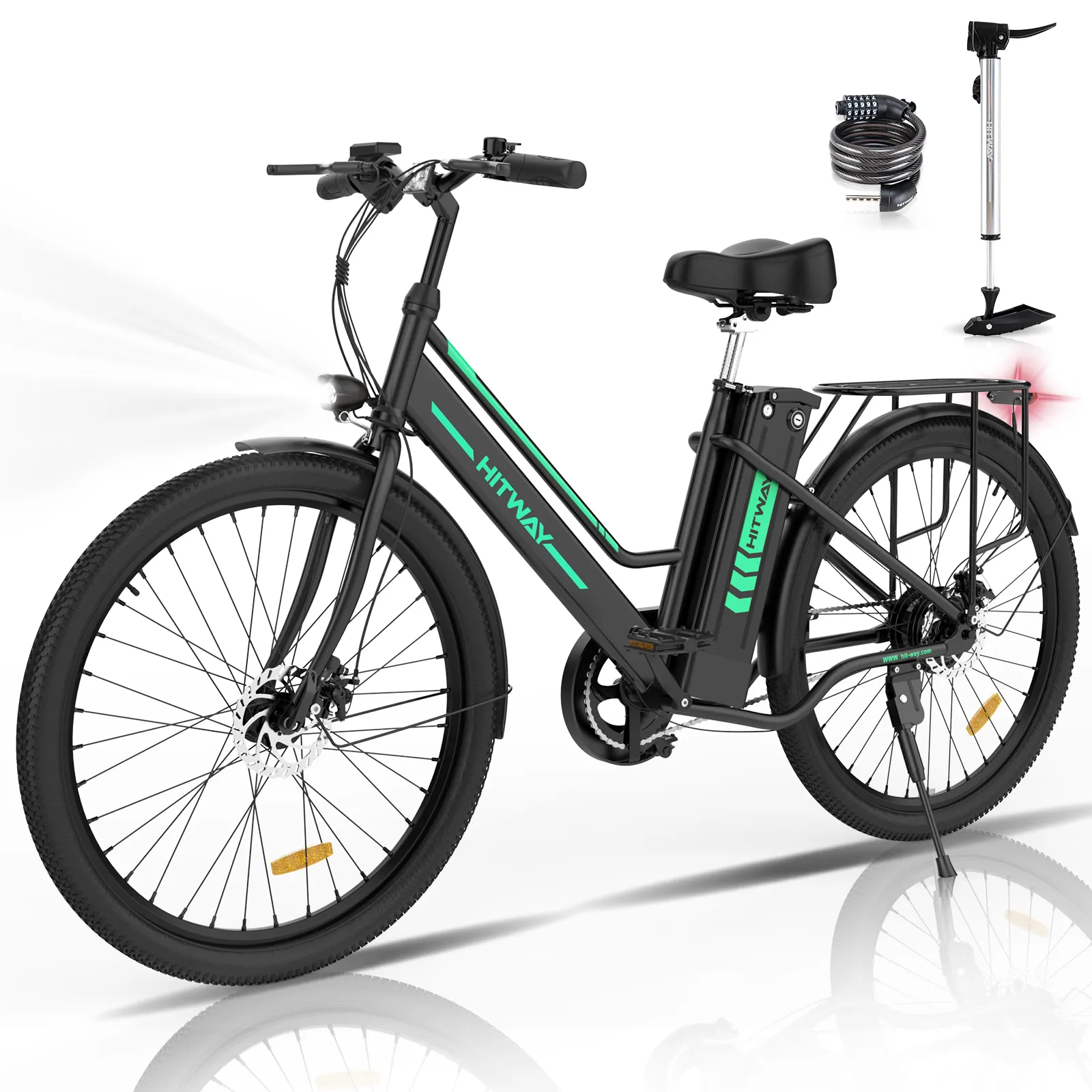Bicicleta eléctrica de largo alcance para adulto, ebike de 250 vatios y 45Km, 26 pulgadas