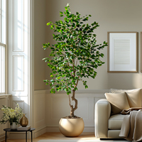 Árbol de Banyan Artificial Grande para Interiores/Exteriores con Protección UV, Decoración Artística de Alta Fidelidad en PE, Hojas de Diferentes Tamaños para Decoración del Hogar en Pascua