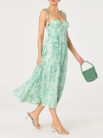 Vestido Midi Casual de Verano, Sólido, de Rayón, con Estampado Digital, Lavable, con Cintura Natural, Floral 3D