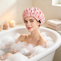 Gorro de Ducha Impermeable de Doble Capa con Forro de Satén para Mujer, con Volantes Ajustables, para el Cuidado del Cabello y Spa, OEM
