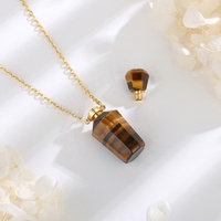 Diffuseur d'Huiles Essentielles Bouteille Oeil de Tigre Naturel Pierre Bijoux Aromathérapie Pot Pendentif Collier pour Hommes ou Femmes
