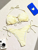 2026 Ensemble de maillot de bain sexy pour femme, bikini string plissé en tissu, pour la plage et la piscine