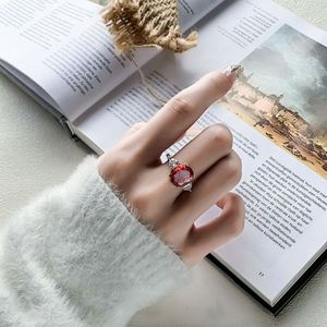 Fashion Jewelry Eco-friendly Copper Oval Cut 10*12MM Red Cubic Zirconia Womens Three Stone <b>Adjustable</b> <b>Ring</b> for Daily Wear - Product Image 6