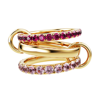 Ineinandergreifende 18K Vergoldete Messing Stapelbare Gold-Rhodium-Plattierte Bänder Rubinrote CZ Rosa Steine Ring Damenschmuck