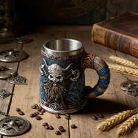 Vikings Pirate général tasse WJA29 nordique nouveau Design médiéval 600ml en acier inoxydable résine bière tasse rétro guerrier tasse à vin