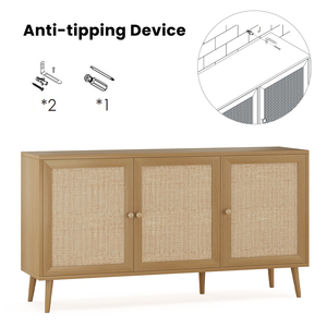 Buffet avec 3 portes en rotin, console de rangement moderne pour entrée, salon, grand modèle naturel - Product Image 5