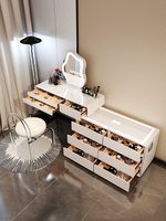 Nouvelle coiffeuse en bois massif et table de maquillage avec tiroirs intelligents intégrés - Meuble de chambre moderne et épuré