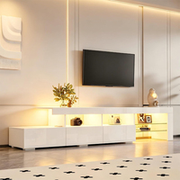Ensemble de meubles TV et tables en bois brillant de 180 cm de hauteur, table basse avec meuble TV LED et armoire de rangement, meubles gain de place