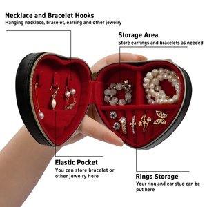 New Arrival Solid Black Purple Red Mini Love Heart Shape Jewellery <b>Box</b> Ring Velvet Jewelry <b>Box</b> Jewellery Storage Case Organizer - Product Image 6