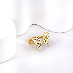 Vente flash - Bijoux plaqués or papillon - Acier inoxydable 18 carats - Bague réglable pour enfants - Bagues ajustables - Product Image 4