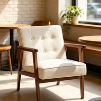 Fauteuil Moderne en Bois Massif, Style Rétro, en Cuir Capitonnée, pour Salon, avec Housse Amovible, Meuble de Maison – Vente en Gros