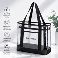 Sac de plage transparent en PVC plastique transparent de grande capacité avec logo imprimé personnalisé, poignée durable et fermeture éclair