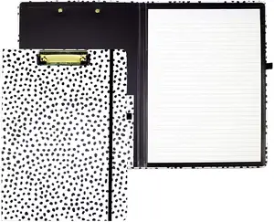 Folio pliable d'agrafe de carton de Logo fait sur commande avec la poche de stockage de bloc-notes doublée rechargeable presse-papiers noir et blanc