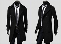 Jas Trench Coat Pria Musim Gugur dan Dingin, Model Double-Breasted, Bahan Tweed, Slim Fit