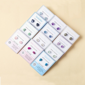 Pendientes de Plata con Cristales Crudos de Celestina Azul, Fluorita, Amatista, Rubí y Corindón, con Engaste de Garra, para Mujeres y Niñas - Product Image 1