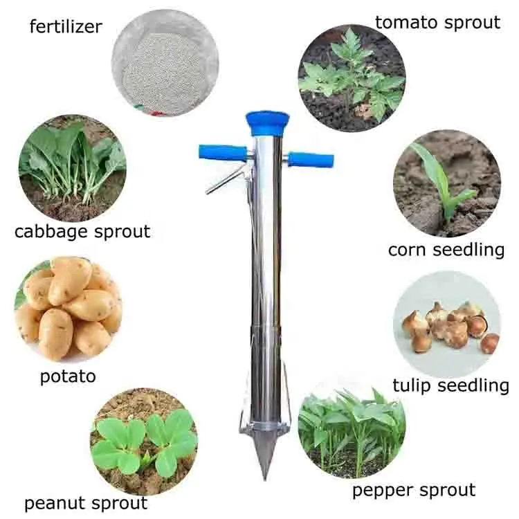 Jardim plantador semeadora manual com 304 Manual de aço inoxidável Lâmpada portátil Vegetal Semeadura Transplanter Portátil tambor semeadora