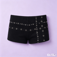 Shorts mini décontractés pour femme, style Y2K Streetwear Punk Club, taille basse, multi-œillets, coupe skinny