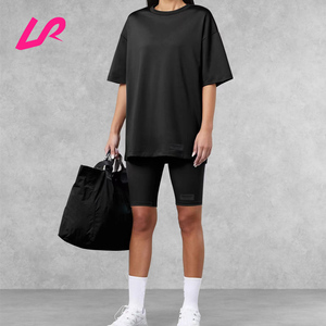T-shirt à manches courtes pour femmes <span class=keywords><strong>de</strong></span> haute qualité en tissu recyclé extensible T-shirt surdimensionné épaules tombantes haut d'entraînement <span class=keywords><strong>de</strong></span> gymnastique vente en gros - Product Image 3