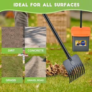 Kit ramasse-crottes pivotant avec bac et râteau, manche long réglable, portable, incassable, pour ramasser facilement les excréments d'animaux - Product Image 4