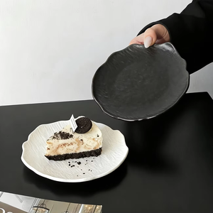 Aesthetic Stone Texture Dessert <b>Plate</b> Creative Irregular Plastic Cake <b>Plate</b> <b>Black</b> White for Restaurant Cafe Afternoon Tea - Product Image 5