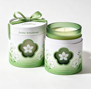 Vela Aromática de Jazmín en Envase de Tubo de Papel Ecológico con Diseño Floral y Cinta Verde - Product Image 4